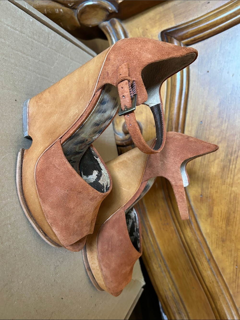 Sam Edelman Rust Suede Peep-Toe Ankle Strap Heels - Picture 2 of 4